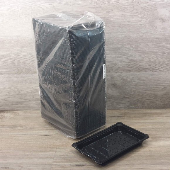 Large Sushi To Go Tray WITHOUT Lid Black Plastic Take Out Container 100 Pack - Picture 4 of 8